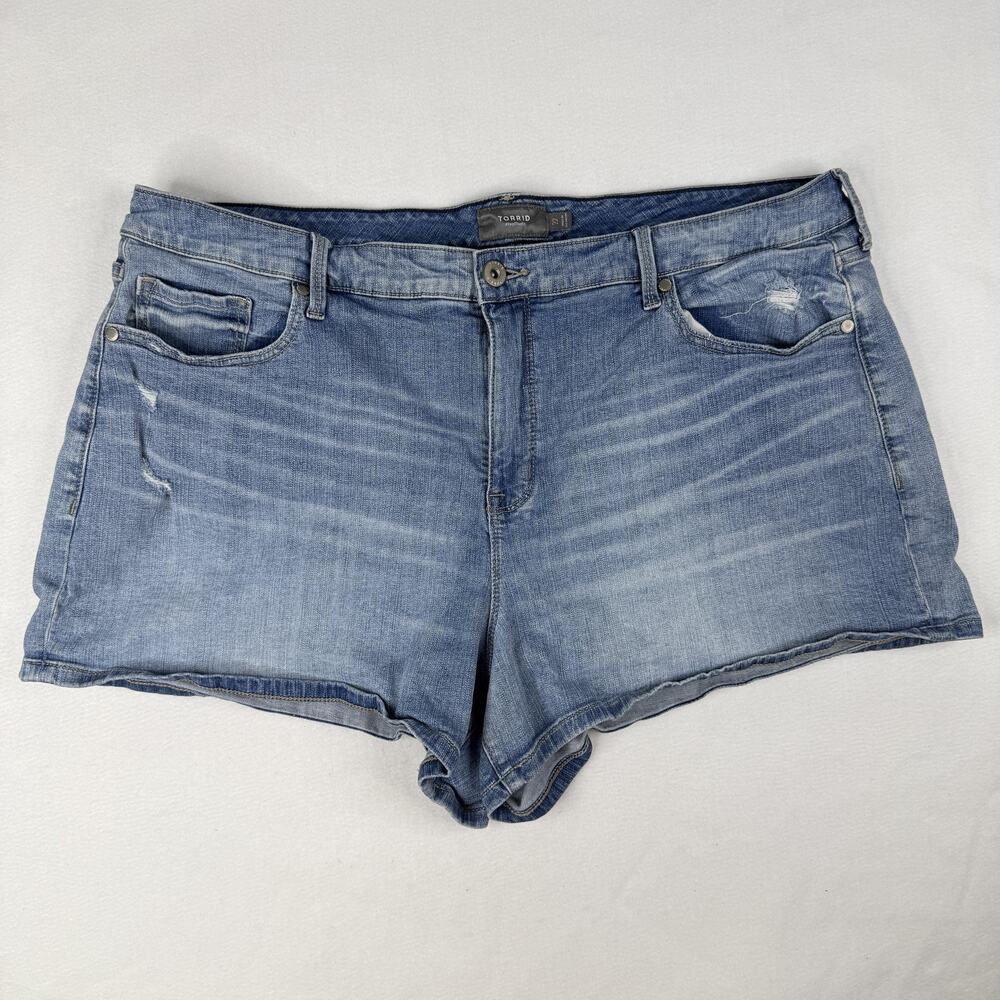 Torrid Shorts Womens 22 Blue Denim Cutoff Distressed Relaxed Fit 5 Pocket